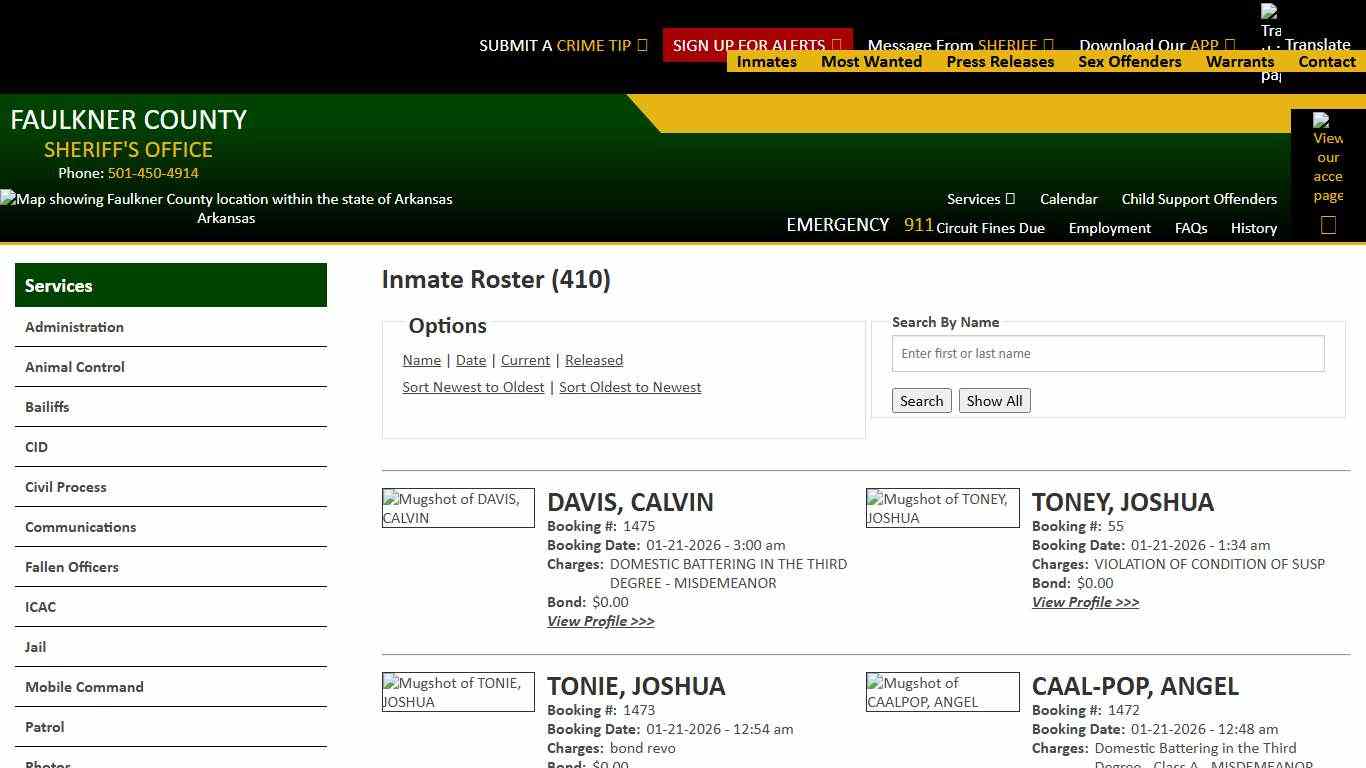 Inmate Roster - Page 0 Current Inmates Booking Date Descending - Faulkner County Sheriff's Office