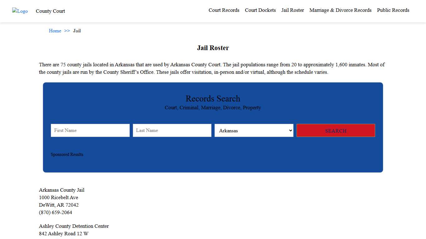 Jail Roster | Arkansas County Court