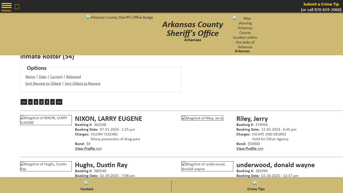 Inmate Roster - Current Inmates Booking Date Ascending - Arkansas County Sheriff's Office, Arkansas